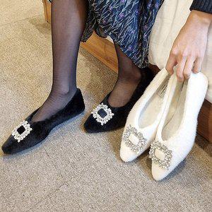 [더힐]슈즈 스틸레토 비즈 겨울 털안감 여성여자 구두 로퍼 단화 플랫슈즈 1cm sjcc-982