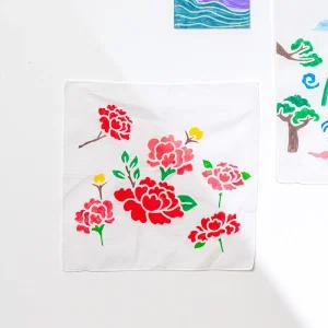 전통 민화 공판화 손수건 꾸미기 물감 붓 세트 판화 스텐실 도안 색칠 그리기 미술 한국 체험 만들기 키트