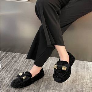 (무배)러블리 리본 곰돌이 뽀글이 포근 퍼 기모 여성 겨울 털 단화