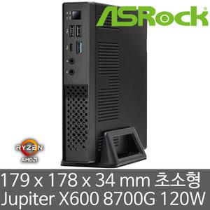 ASRock Jupiter X600 8700G 120W Wi-Fi 5 (8GB 램/256GB SSD) 모니터 4대 지원/COM port/무선랜/USB 4.0/AMD 피닉스 8700G CPU 장착/두께 34mm 초슬림 미니PC