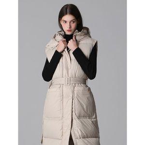 [르오트]추위끄떡없는 후드 벨티드 1815 패딩 롱베스트_P379343663