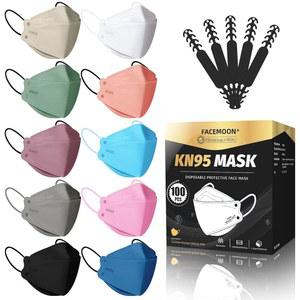 KN95 페이스 마스크 일회용 성인용 100팩 조절 가능한 5겹 보호 통기성 편안한 호흡기 개별 포장 여성 남성