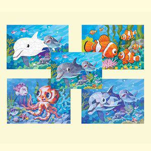 국산 폴리곤 아트 그림에 스티커 붙이기 물고기 돌고래 거북이 바다 생물