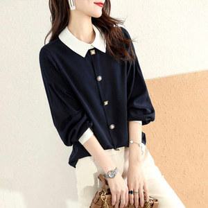 블라우스 카라 여름 스트라이프 여자 퍼프 빅사이즈 배색