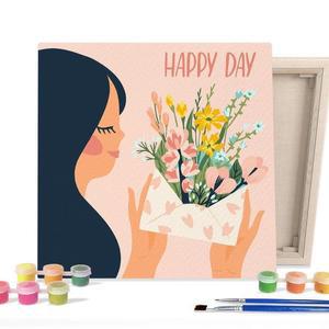 [BZJL0HU3_4B]DIY 페인팅 그림 그리기 캔버스 행복한 25X25