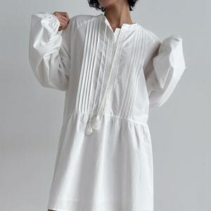 여자 봄 레이스 핀턱 나그랑 흰색 미니원피스_3