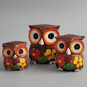 발리에서온 러블꽃두리 목각 부엉이 장식소품 3P