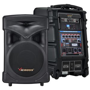 VICBOSS PWA-V9002 500W 충전용 앰프 스피커 핸들형 캐리어 블루투스 USB 무선마이크2개