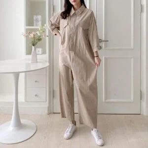 /옷자락 여자 오버롤 편안한 와이드 봄 점프수트