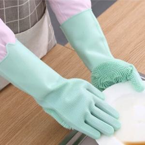 주방 설거지 고무장갑 수세미 달린 실리콘 청소 장갑