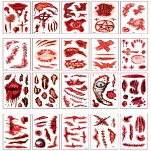 할로윈 분장 스티커 판박이 10매 1세트 타투 어린이 페이스 상처 좀비 가짜피 코스튬 분장