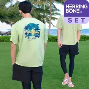 남자 래쉬가드세트 루즈핏 반팔 워터레깅스 투인원 반바지 비치웨어 RI386 AC501