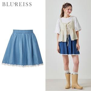 [블루레이스] 레이스 트리밍 데님 플레어 스커트_B5M1SK8131
