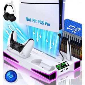 [DS-VX] 온애이 PS5 슬림 콘솔용 카웨이 스탠드 냉각 스테이션 초냉각 팬이 있는 액세서리 수직 컬러풀 라이트 듀얼 컨트롤러 충전기 헤드셋 홀더 3개의 포트