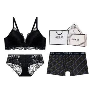 [게스언더웨어](타임스퀘어점패션관)레이스매칭 풀커버 몰드브라렛 남여 커플속옷세트 GCWBRPT914BKDR86...