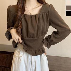 [피커]봄가을블라우스 스퀘어넥 셔링