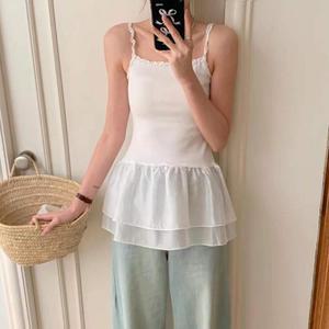 여성 레이스 잔주름 밑단레이스 민소매티_3