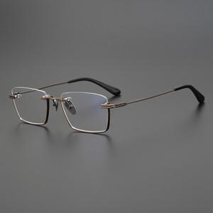 THANKS 사각 티타늄 세련된 거꾸로 반무테 안경