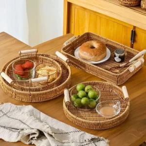 원형 미니 라탄 바구니 간식 쟁반 트레이 귤 바스켓/수납바구니 정리바스켓 보관바구니 인테리어바구니