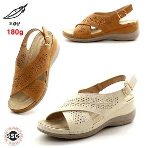 [초경량 180g 웨지통굽 푹신한 고무창 5.5cm] 안신은듯 가볍고 발볼편한 착화감좋은 여성 여름 토오픈 펀칭 키높이 스트랩샌들 SJ SM-5159