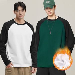 남자 기모티셔츠 가을 라운드넥 나그랑 겨울 배색티 기본티 남자 긴팔티 셔츠 무지티 두꺼운 롱슬리브