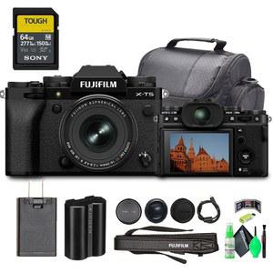 후지필름 X-T5 프로페셔널 컴팩트 디지털 미러리스 카메라(XF 16-50mm f/2.8-4.8 (블랙) 번들, 64GB UHS-II SDXC 메모리 카드 + 여행 가방 및 그린 클리닝 키트