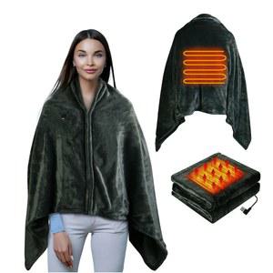 USB 온열 담요 전기 던지기, 59인치 x 31인치 숄 폰초 랩 지퍼, 부드럽고 플란넬 선물 자동차 사무실 가정 여행용 웨어러블 담요, 스탠다드