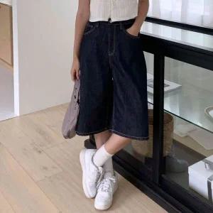 [하프클럽/]여성 자수 캐쥬얼 데님 면100 백밴딩 반바지