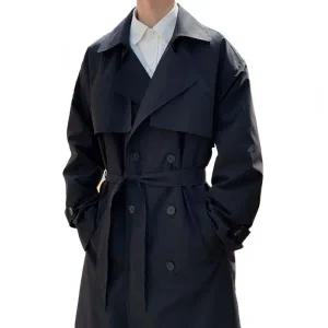 이샤오 115kg까지 허리벨트 남성 더블단추 트렌치코트 아우터 바람막이 데일리 봄가을 롱 코트 ~5xl까지