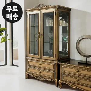 [벤티스가구]디온 마호가니 원목 장식장 엔틱 유리 수납장 3단 거실 진열장 술장 양주장 위스키장 가구
