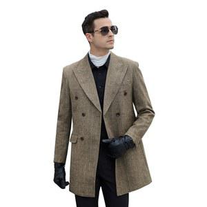 디아리안 남성 트렌치코트 피코트 재킷 남성 그레이 코트 캐주얼 겨울 헤링본 롱 재킷 남성 웜 울 오버코트