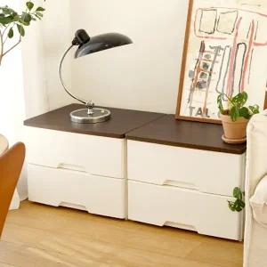 모던플러스 우드상판 2단 플라스틱 서랍장 다용도 옷 수납장