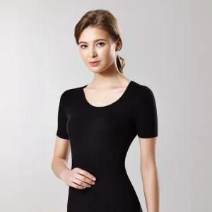 여성 발열 내복 얇은 겨울 보온 내의 반팔 상의 검정