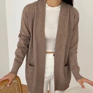 [샵앤][샵앤] 여성 숄카라 포켓 오픈 간절기 아우터 긴팔 미들 가디건 21DS-WCD-2600-베이지