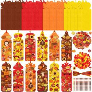Resholder 48세트 가을 파티 키트, 장식 벌크 키트 호박 폼 단풍잎 교실 글리터 공예 490개 북마크 펠트 활동용 스티커 튀르키예 포함 아트 추수감사절 DIY