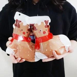 크리스마스 양말 지퍼백 선물 포장 10매입 루돌프 크리스마스 장식 꾸미기 단체 어린이집 홈파티