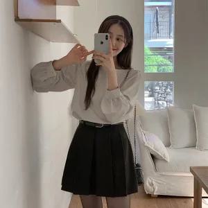 [코코블랑] [코코메이드]리치 보트넥 퍼프 블라우스