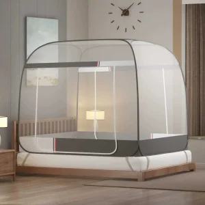 접이식 모기장텐트 기숙사 원룸 원터치 침대 방충망 그레이 - 0.9x1.9m+바닥+문1개