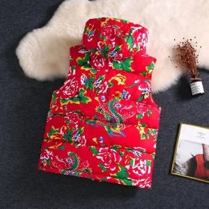 남성패션 조끼 에스닉 동북큰꽃 패딩 추동국조 빅사이즈 루즈다운면 베스트 후드 DL4