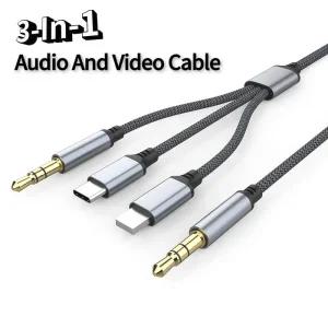 AUX선 옥스선 케이블 스테레오 오디오 연결선 35mm 3 In 1 차량용 AUX Type-c 휸대폰 연결 스마트 폰용 남