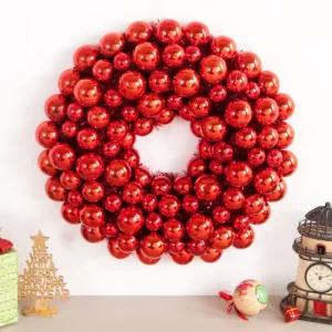 플라워트리 [1+1] 크리스마스 리스 벽장식 유광볼 레드 50cm 소품