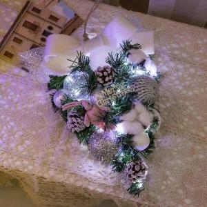 /플라워트리 크리스마스 벽장식 트리 LED 화이트레인 목화A 30cm