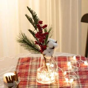 /플라워트리 크리스마스 장식 목화 조화 화병 LED 솔베리 set 35cm