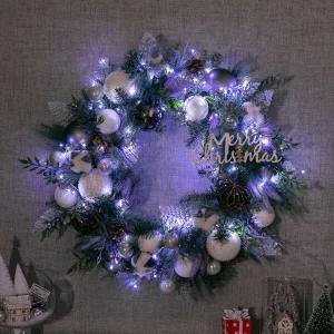 /플라워트리 크리스마스 리스 벽장식 LED 토스카나 그레이 60cm