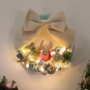 /플라워트리 크리스마스 리스 벽장식 LED 루돌프뮤즈 양모링 30cm