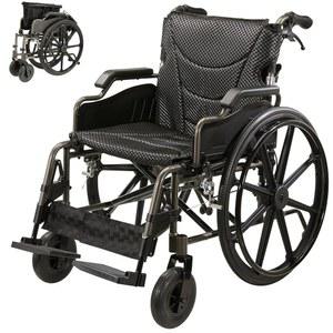 경량 접이식 자주식 휠체어, 18인치 알루미늄 합금 구동 듀얼 잠금 브레이크 및 쿠션이 있는 수동 300파운드 용량, 회색
