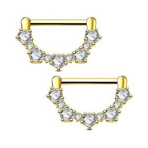 OUFER 2PCS 14G 니플 링, 316리터 용 스틸 피어싱 주얼리, 원형 클리어 CZ 바벨, 여성용 클리커 링 - 실버/골드