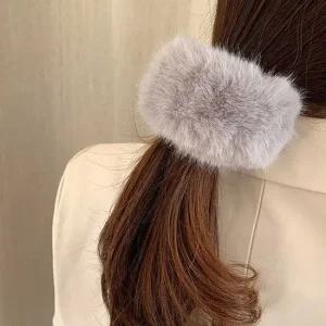 여자 겨울 직장인 포니테일 페이크 퍼 헤어 밴드 코디 곱창밴드 원터치페이크퍼