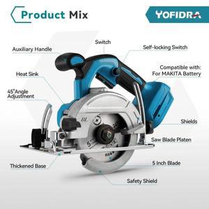 요피드라 5인치 125mm 무선 브러시리스 전기 원형 톱 0 ° 45까지 마키타 배터리 핀용 조절식 목재 절단기