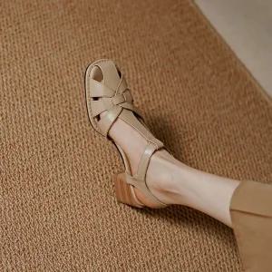 스트랩 샌들 가죽 레더 스트랩샌들 쪼리샌들 여성 앞막힌